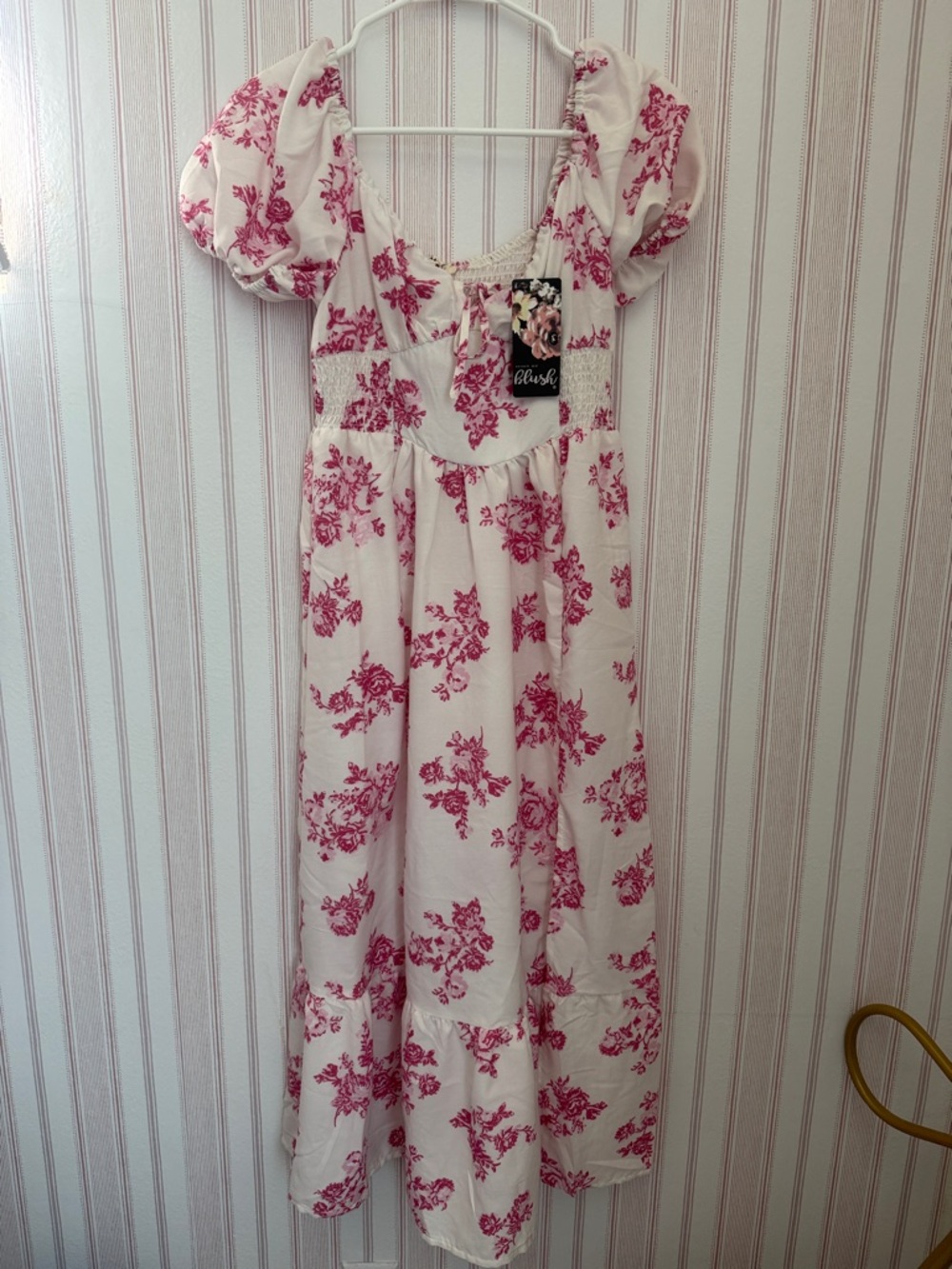 Blush Cream Dress with Pink Floral Print